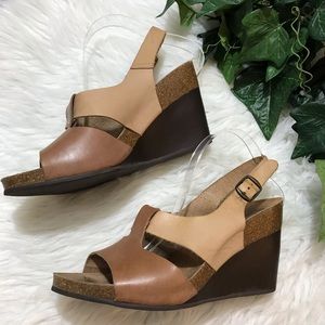 Pedro Iniesta Brown sling back Leather Cork Wedge